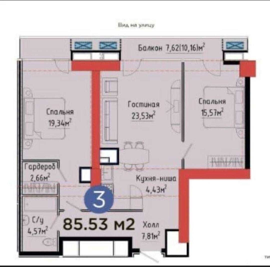 3-комнатная квартира, 85 м², 23/26 эт, Ташкент, Шайхантахурский район, на продажу