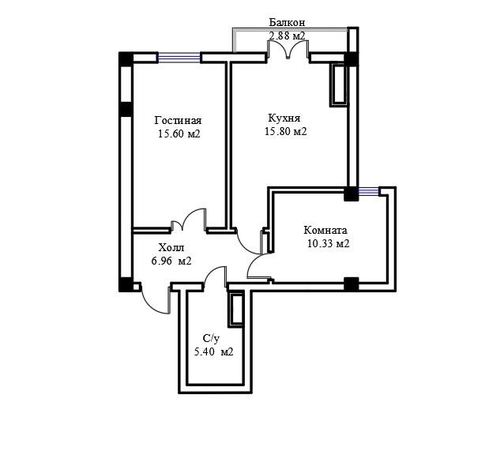 2-xonali kvartira, 58 m²