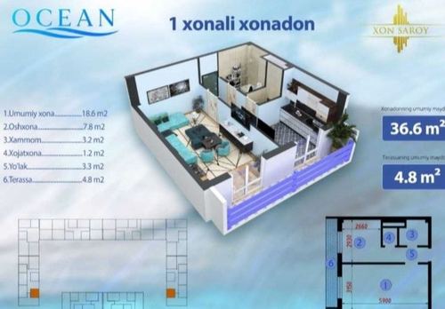 1-room apartment, 37 m²