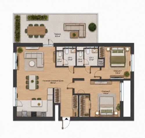 3-room apartment, 100 m²