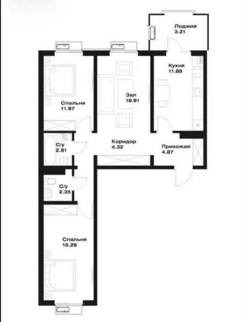3-room apartment, 76 m²