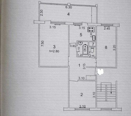 3-xonali kvartira, 75 m²