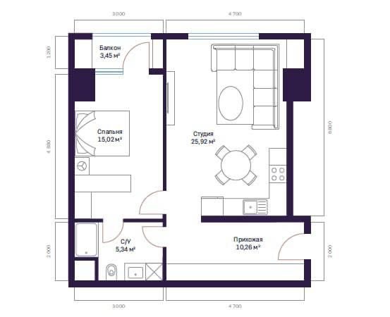 3-room apartment, 58.55 m², 22/23 floor, Tashkent, Yakkasaray District, for sale