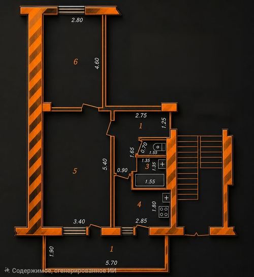 2-комнатная квартира, 55 м²