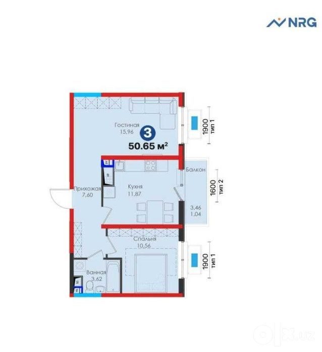 2-xonali kvartira, 51.72 m², 7/13 qavat, Toshkent, Mirobod tumani, sotuvga