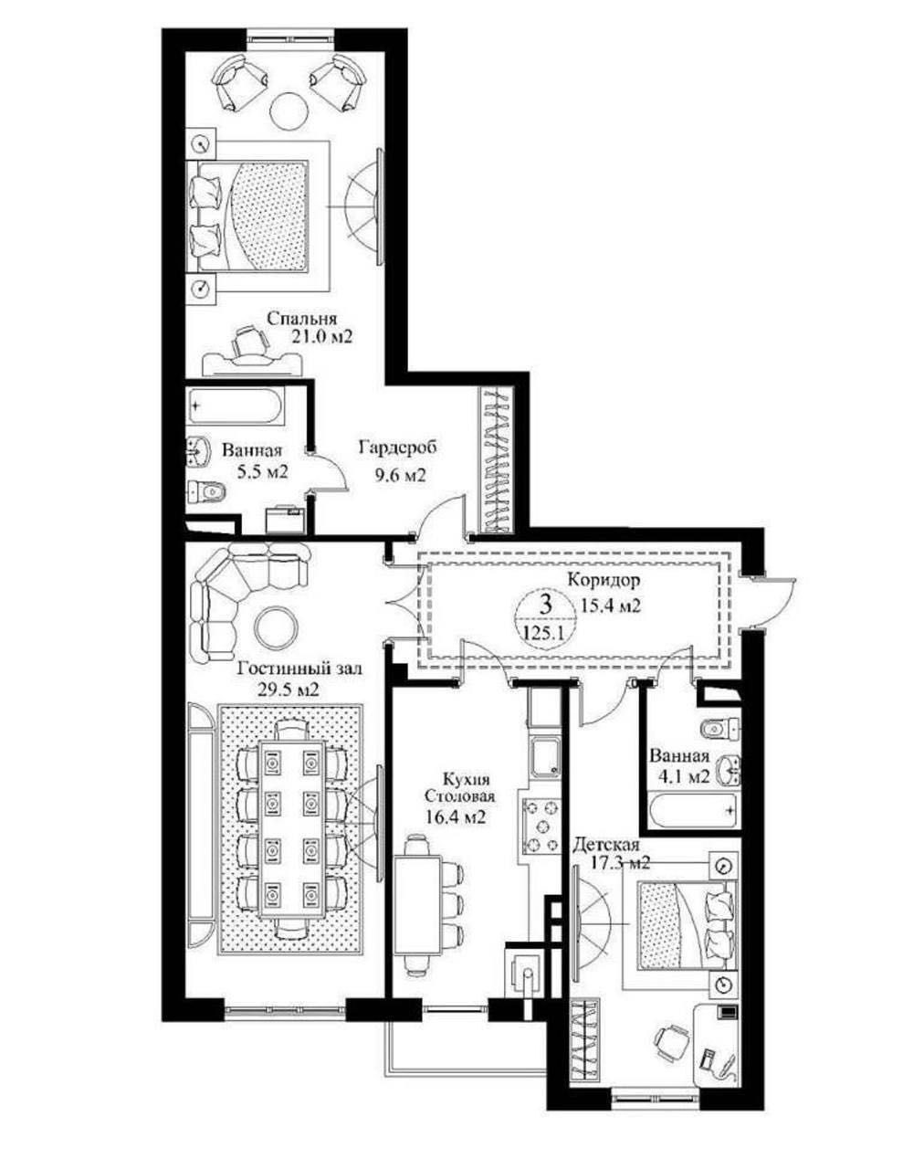 4-xonali kvartira, 128 m², sotuvga