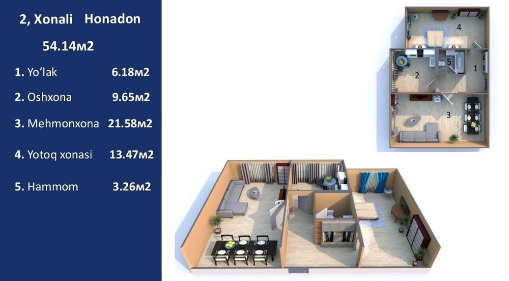 2-xonali kvartira, 52 m², Toshkent, Sergeli tumani, sotuvga