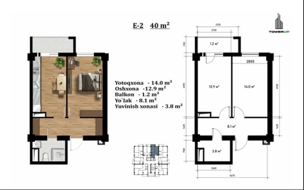 1-xonali kvartira, 40 m², Toshkent, Olmazor tumani, sotuvga
