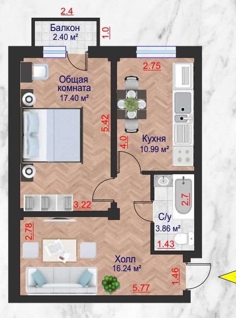 1-xonali kvartira, 50.89 m², Toshkent, Uchtepa tumani, sotuvga
