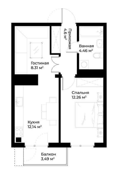 2-room apartment, 43.4 m², Tashkent, Yashnabad District, for sale