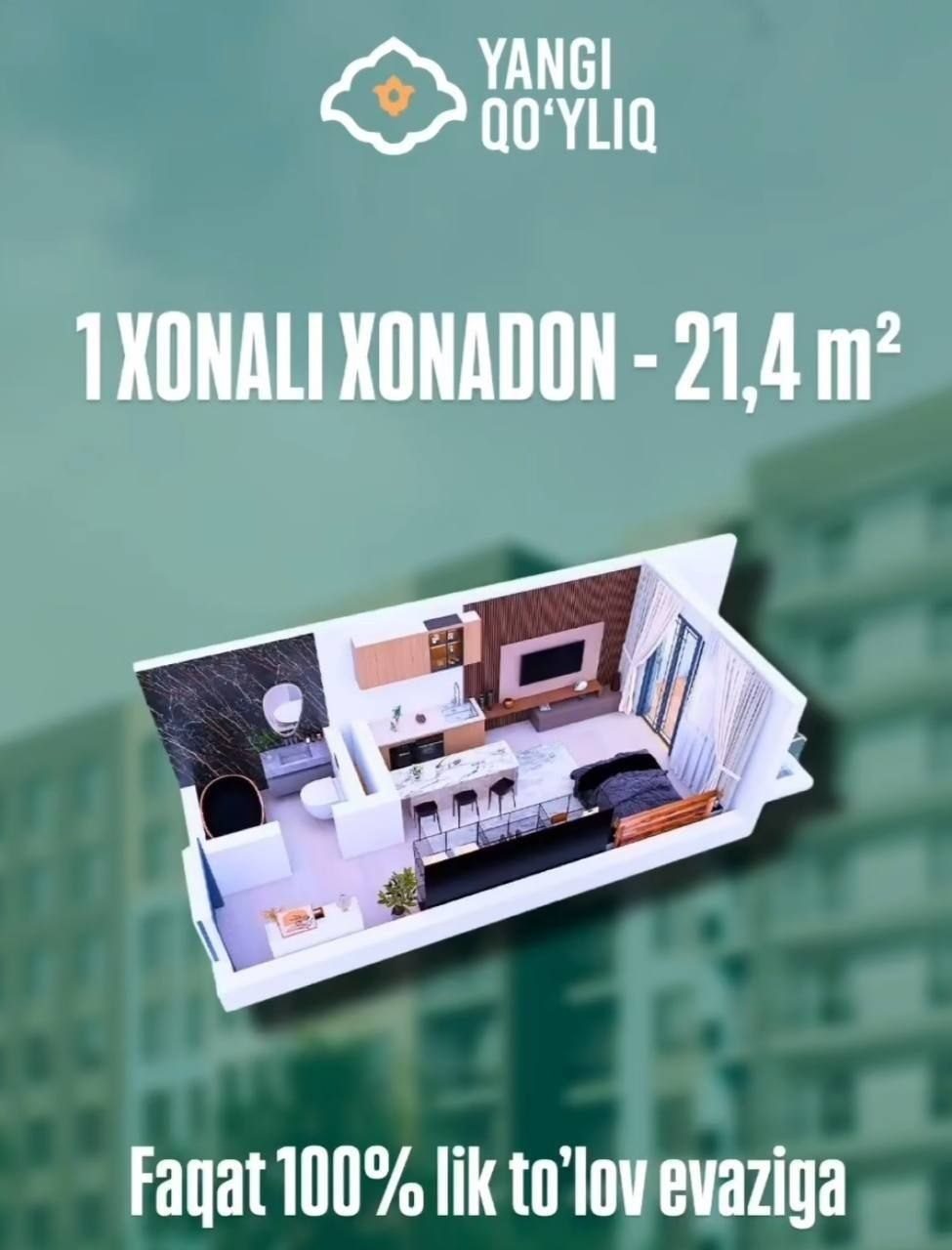 1-room apartment, 21.4 m², Tashkent, Bektemir District, for sale