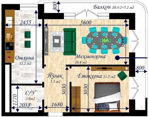 2-комнатная квартира, 61.1 м²