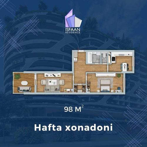 2-xonali kvartira, 98 m²