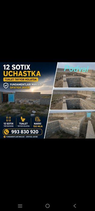 Uchastka padval hejatxona darvoza hamda devor bor