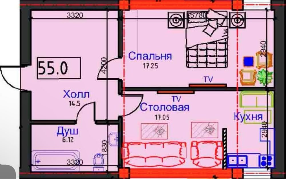 2-комнатная квартира, 55 м², Самарканд, на продажу