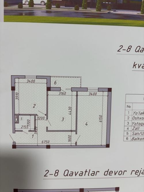 2-xonali kvartira, 67 m²