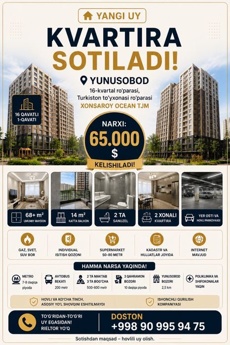 2-xonali kvartira, 82 m², Шахрисабз, sotuvga