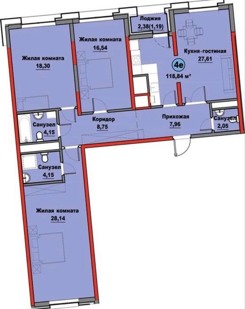 4-room apartment, 118.4 m²