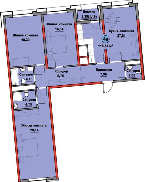 4-room apartment, 118.4 m²