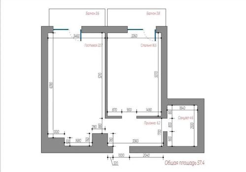 2-комнатная квартира, 52.8 м²