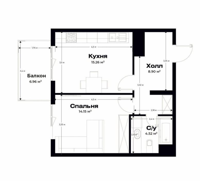 1-xonali kvartira, 41 m², Toshkent, Mirzo Ulug‘bek tumani, sotuvga
