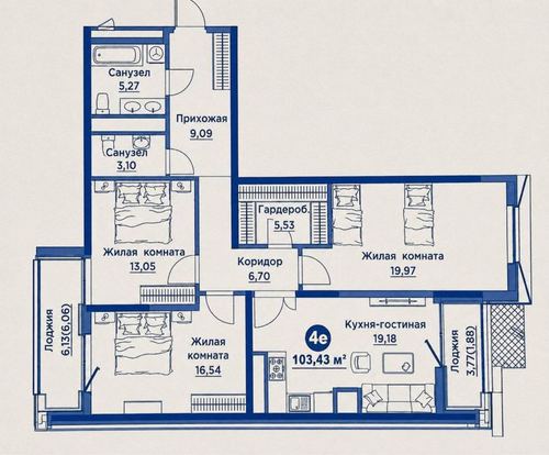 4-комнатная квартира, 106 м²