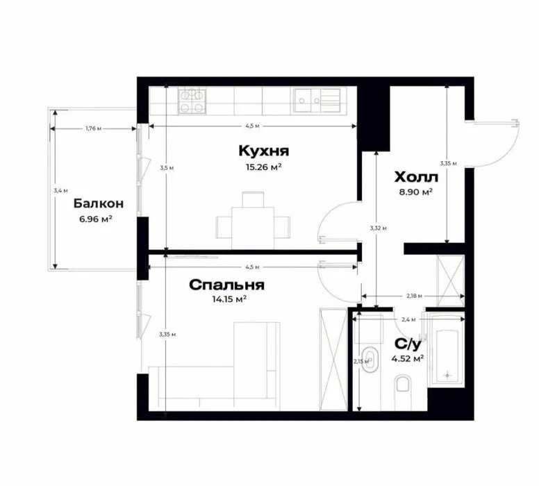 1-room apartment, 41 m², Tashkent, Mirzo Ulugbek District, for sale