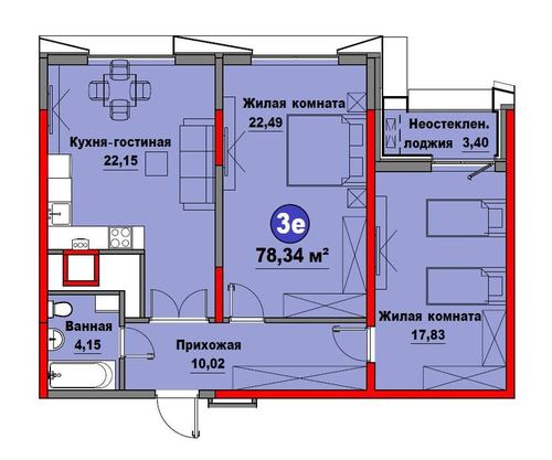 3-комнатная квартира, 78.69 м²