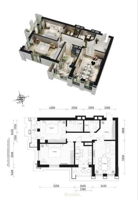 3-комнатная квартира, 86.7 м²