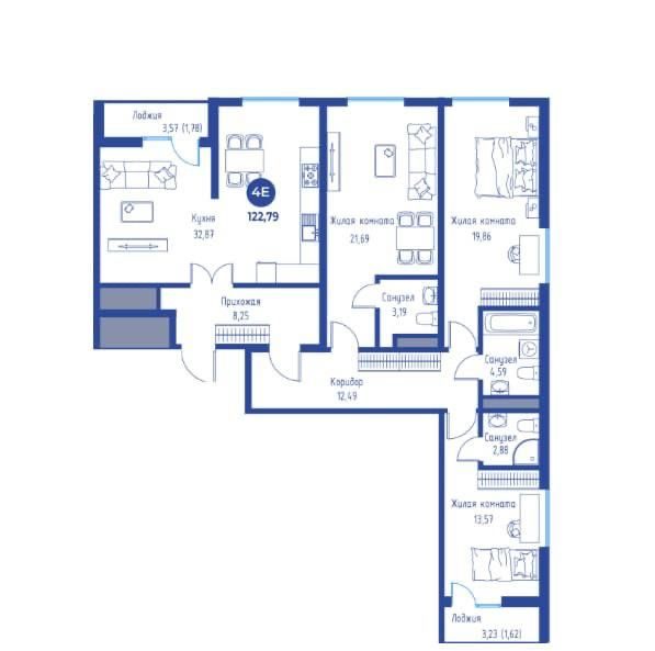 4-room apartment, 122.79 m², Tashkent, Mirzo Ulugbek District, for sale