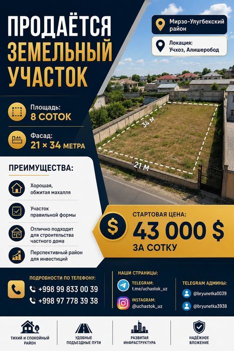 Алишеробод, Учхоз, Геофизика, новый парк Узбекистан продается земля