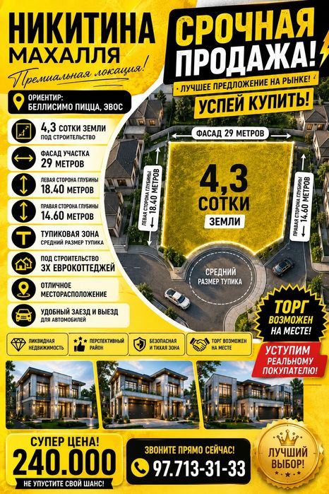 НИКИТИНА(конный двор)! Успейте купить шикарный участок! Срочная цена!