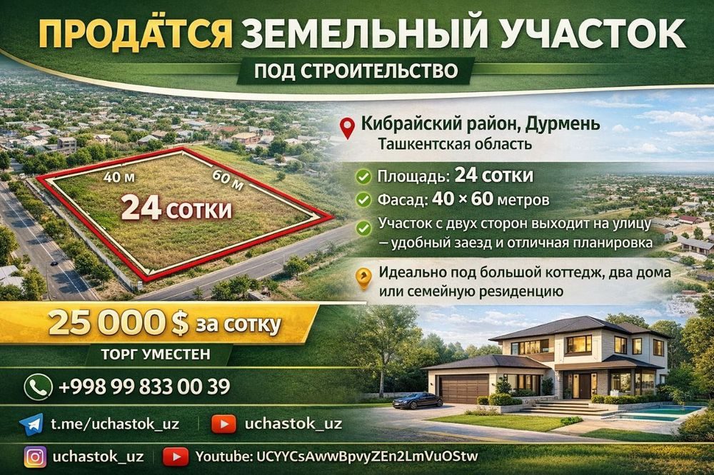 Дурмень, Крупская, Саниф, Нуровшон продается земельный участок