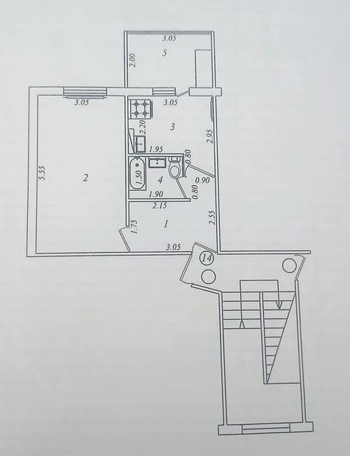 1-xonali uy, 40 m²