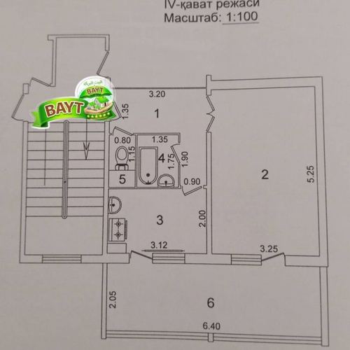 1-xonali kvartira, 45 m²