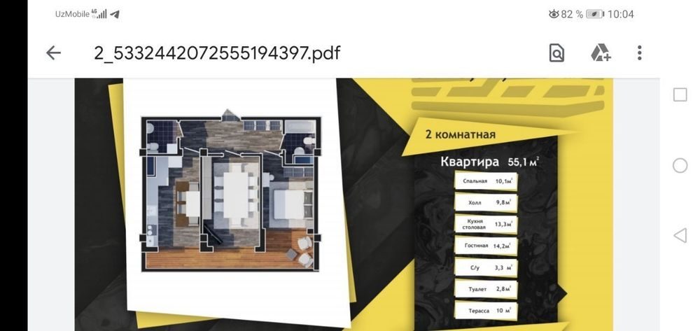 2-room apartment, 65 m², Tashkent, Sergeli District, for sale