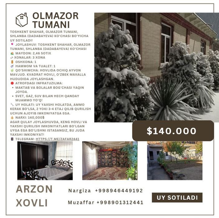 3-room apartment, 3 m², Tashkent, Almazar District, for sale