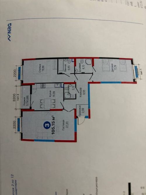 3-xonali kvartira, 105 m²