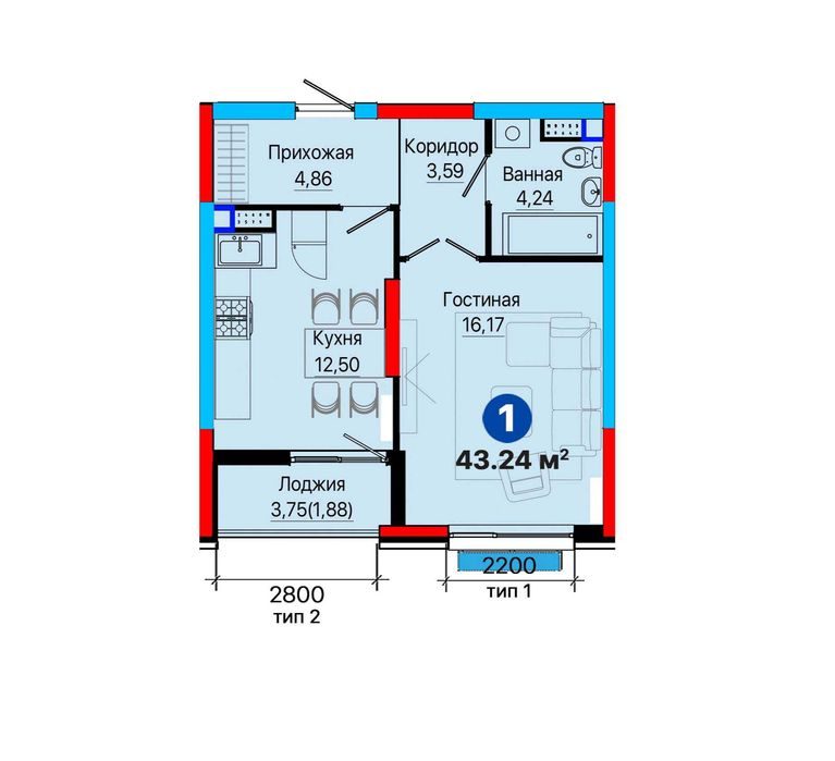 2-комнатная квартира, 50 м², Ташкент, Алмазарский район, на продажу