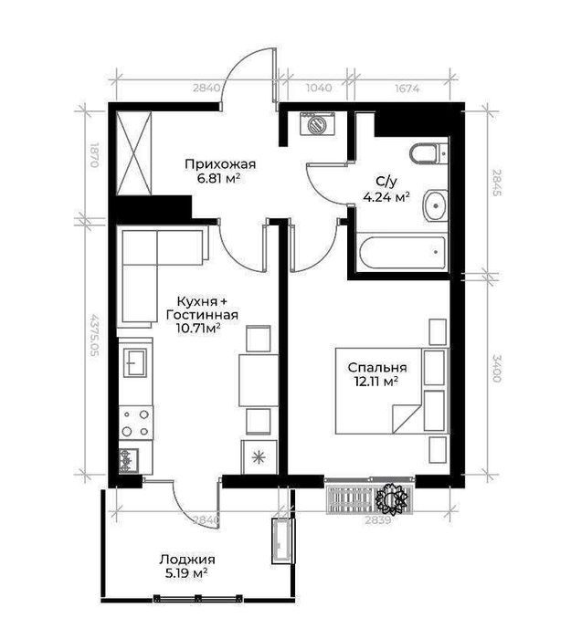 2-room apartment, 40 m², Tashkent, Almazar District, for sale