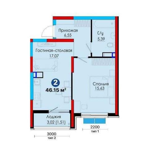 3-xonali kvartira, 74.43 m²