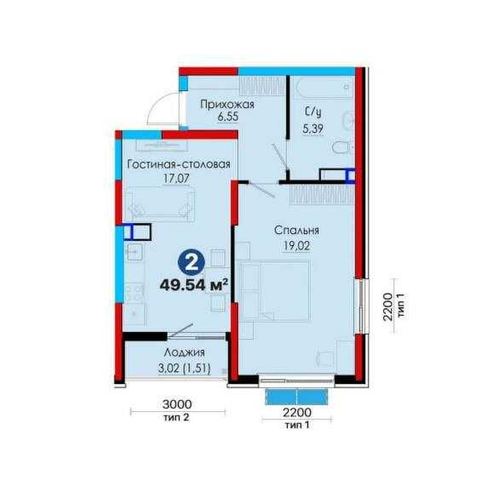 3-xonali kvartira, 74.43 m²