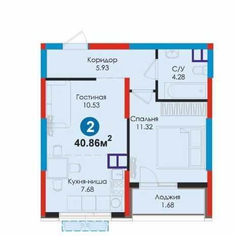 2-room apartment, 40.86 m², Tashkent, Almazar District, for sale