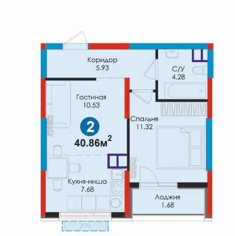 2-room apartment, 40.86 m²