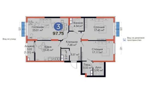 3-room apartment, 90 m²