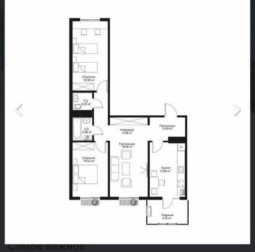 3-xonali kvartira, 79 m²