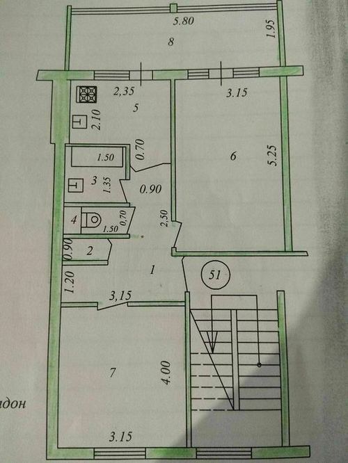 2-xonali kvartira, 60 m²