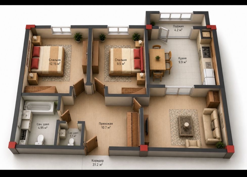 3-room apartment, 66 m², Нурафшан (Тойтепа), for sale