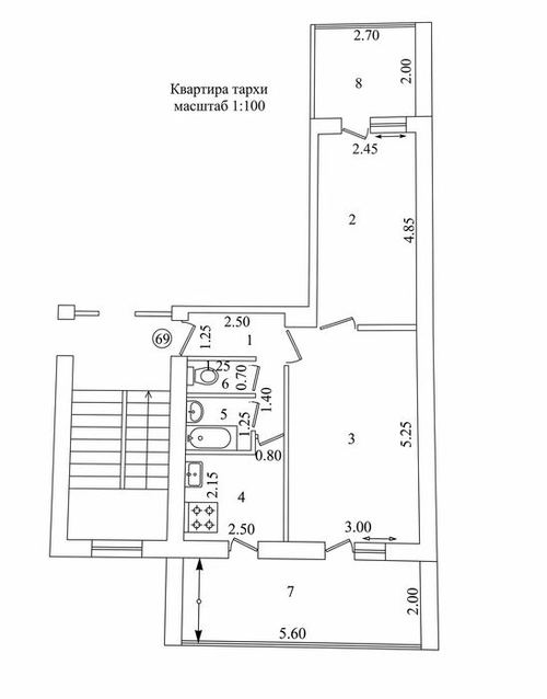 2-xonali kvartira, 57 m²