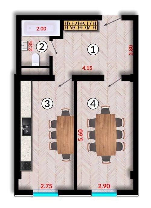 1-комнатная квартира, 47 м²